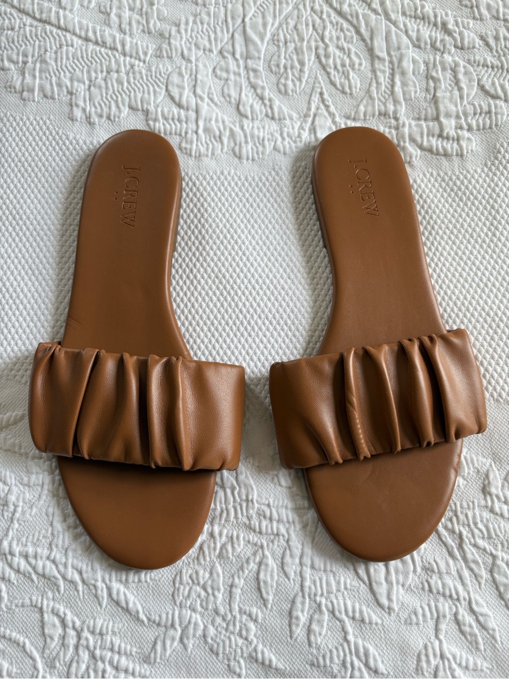 J.Crew Menorca scrunchie-strap slides slip on sandals brown casual flats size 8